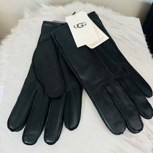 UGG Metisse Tabbed Vent Tech Soft Stretch Leather Gloves, Black, Medium, NWT - Picture 4 of 13